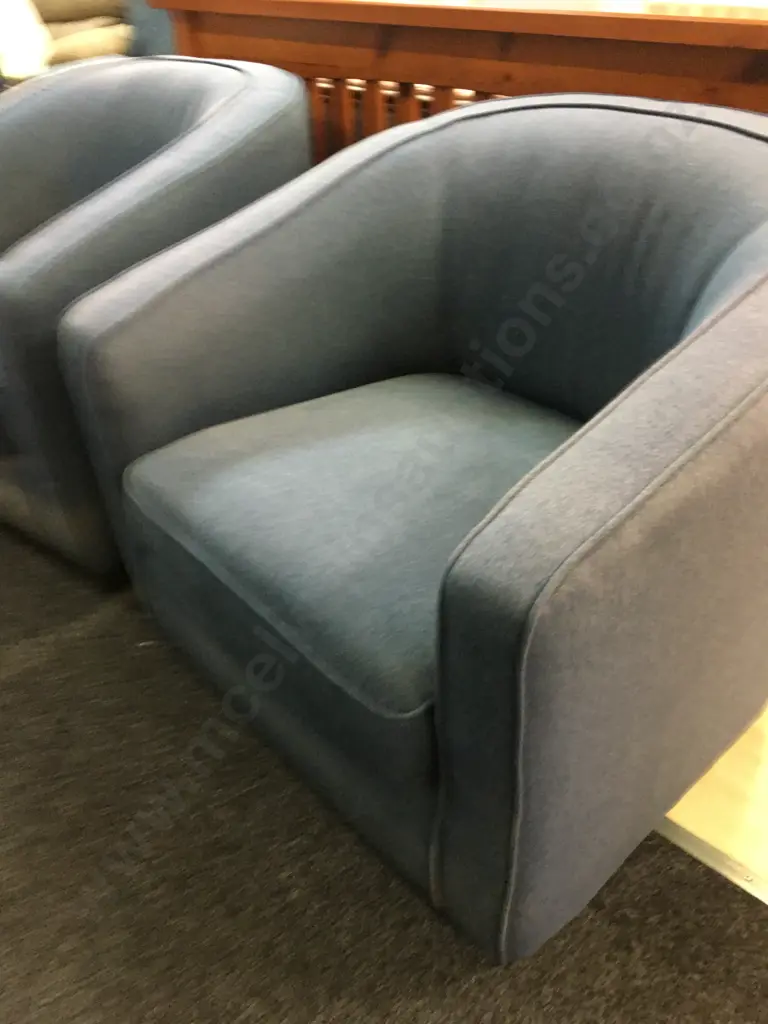 Pair of Blue Fabric Tub Chairs Image 1++