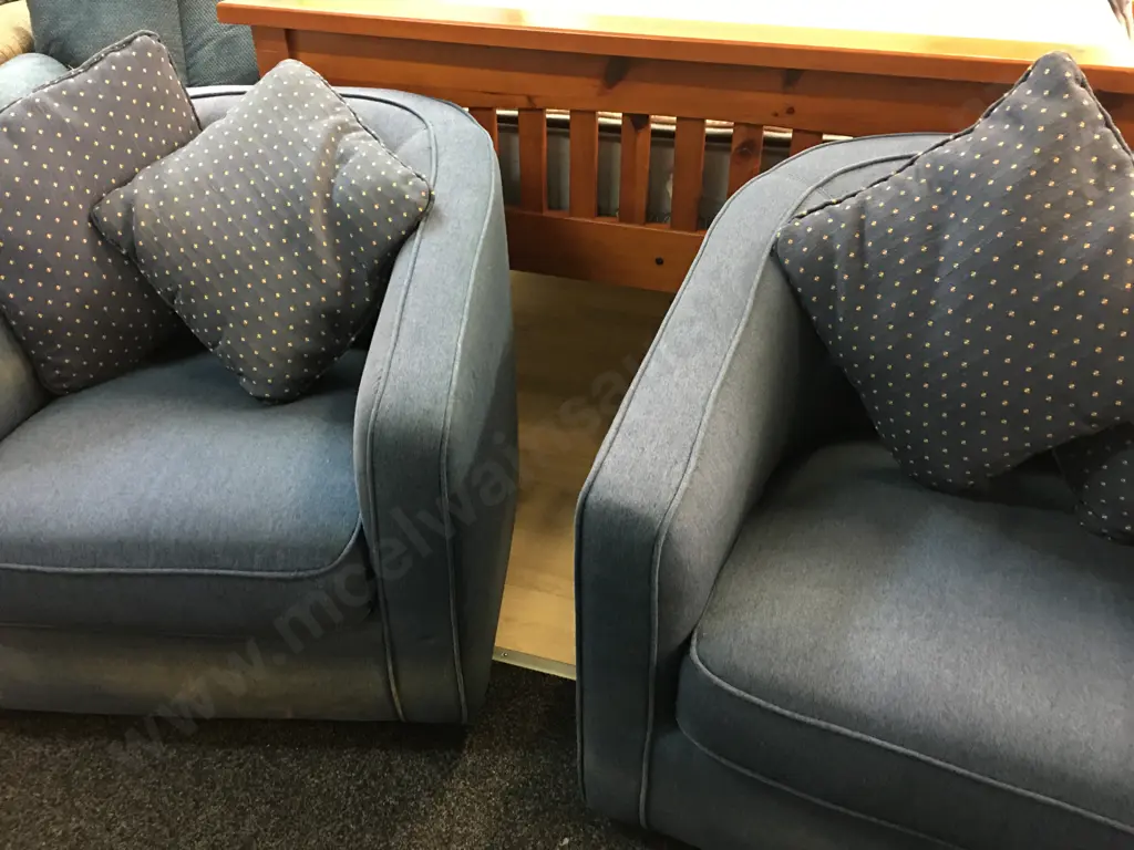 Pair of Blue Fabric Tub Chairs Image 1++