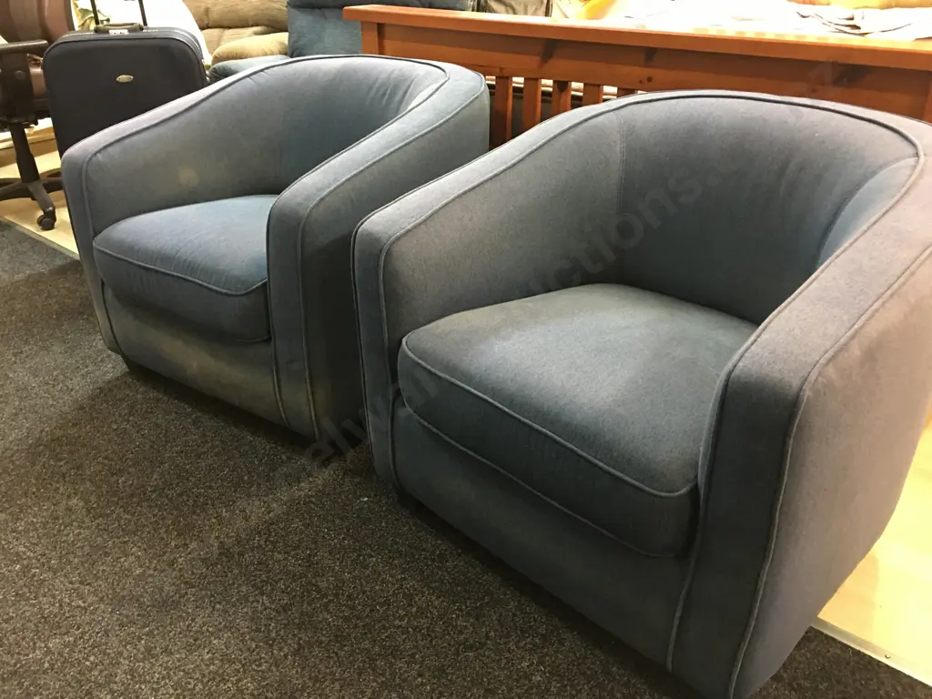 Pair of Blue Fabric Tub Chairs Image 1++