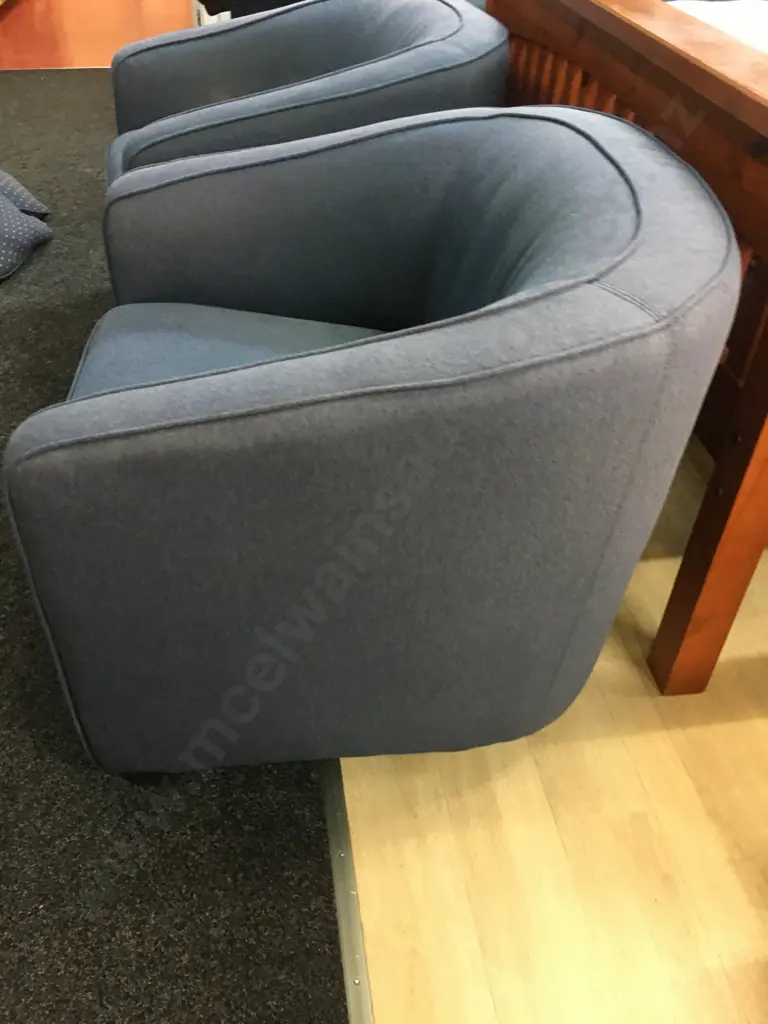 Pair of Blue Fabric Tub Chairs Image 1++