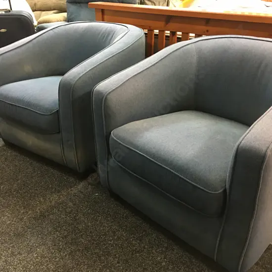 Pair of Blue Fabric Tub Chairs