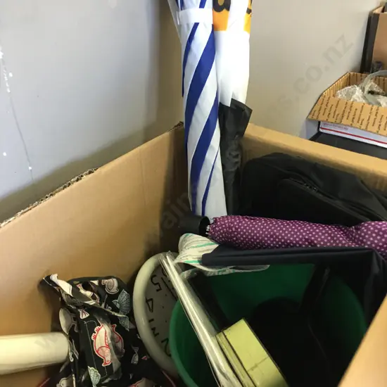 Umbrellas, Pegs, Apron, Dog Figurine Etc