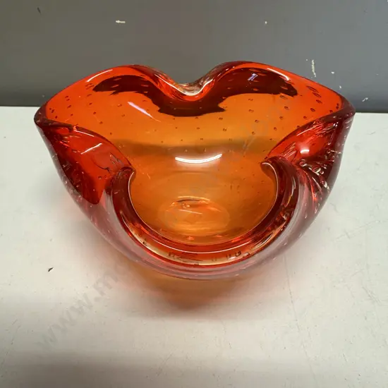 Vintage Murano Style Orange Controlled Bubbles Patterned Ashtray