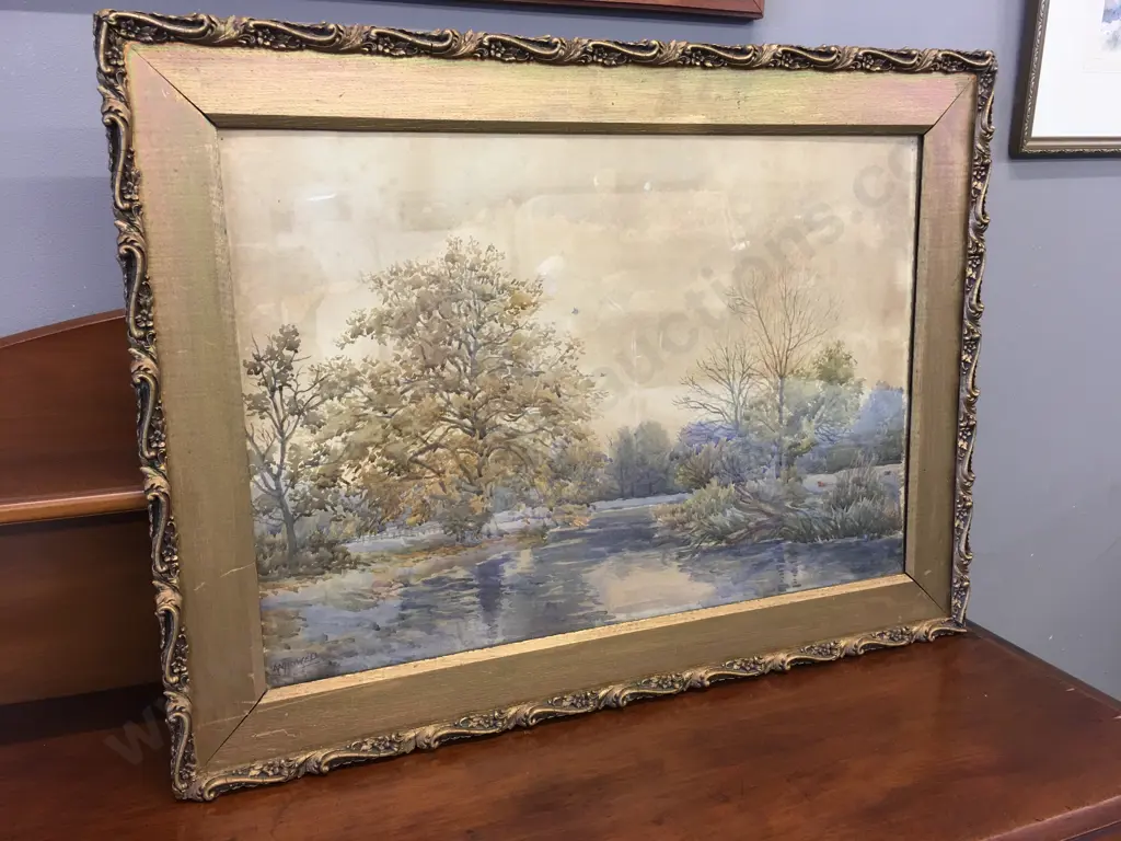 Vintage Ornate Gilt Framed Artwork Signed Country Scene H52,W70cm. Image 1++