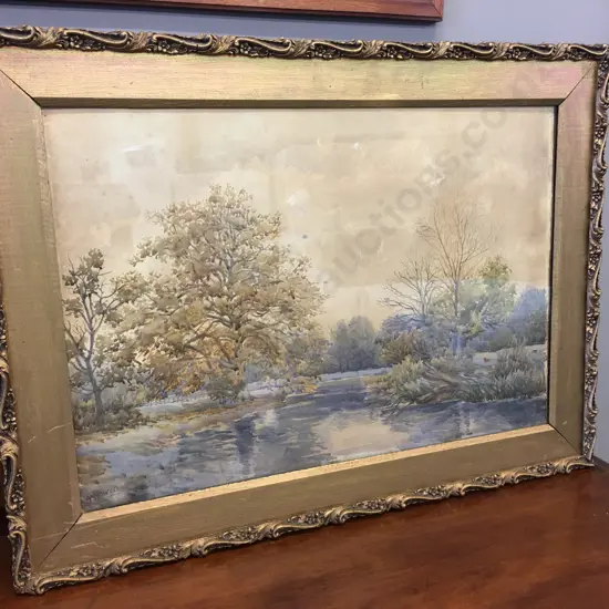 Vintage Ornate Gilt Framed Artwork Signed Country Scene H52,W70cm.