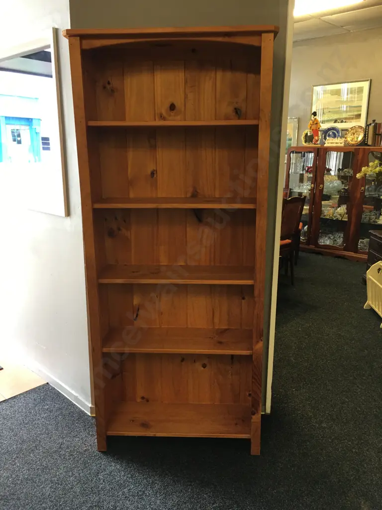 Pine Bookcase With 4 Fixed Shelves. H179 W79 D29cm Image 1++
