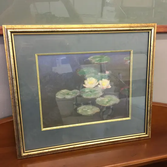Vintage Framed Artwork 'Claude Monet' Lillies  H40,W46cm.