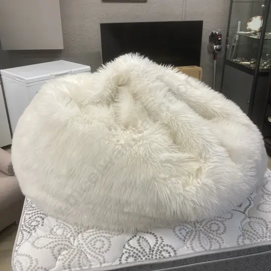 Large White Shaggy Bean Bag