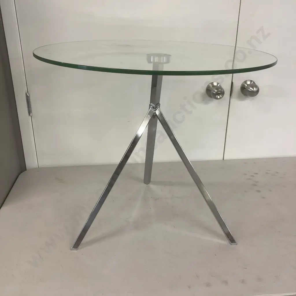 Modernist Side Table With Round Glass Top & Tripod Base. 51 x 60cm Image 1++