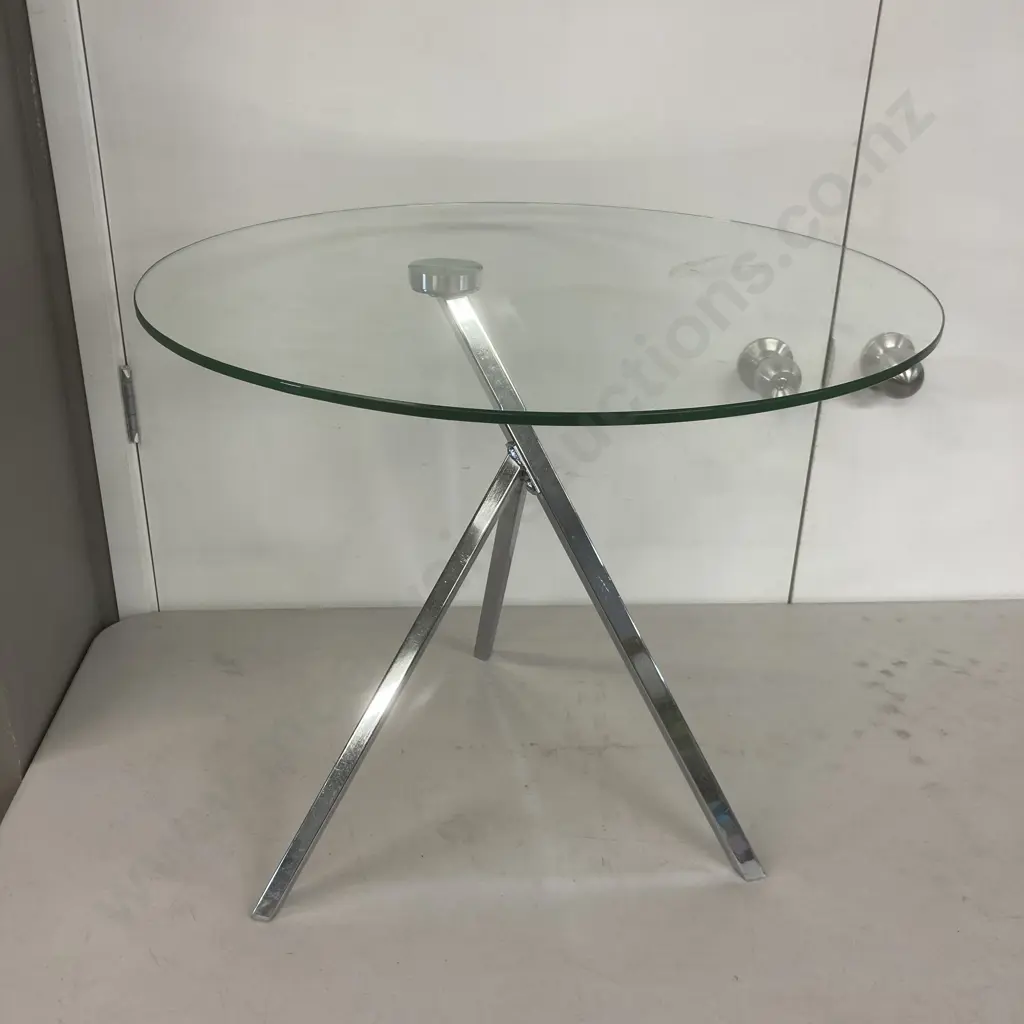 Modernist Side Table With Round Glass Top & Tripod Base. 51 x 60cm Image 1++
