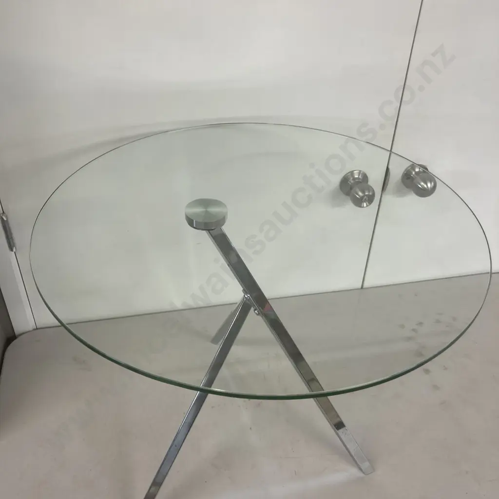 Modernist Side Table With Round Glass Top & Tripod Base. 51 x 60cm Image 1++