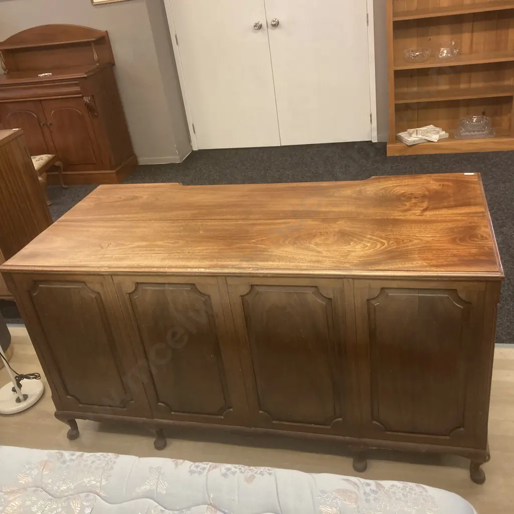 Antique Mahogany 8 Drawer Desk  With 2 Slide Out Wings, Wooden Semi Recessed Handles, Cabriole Legs. H82 W158 D73cm Image 1++