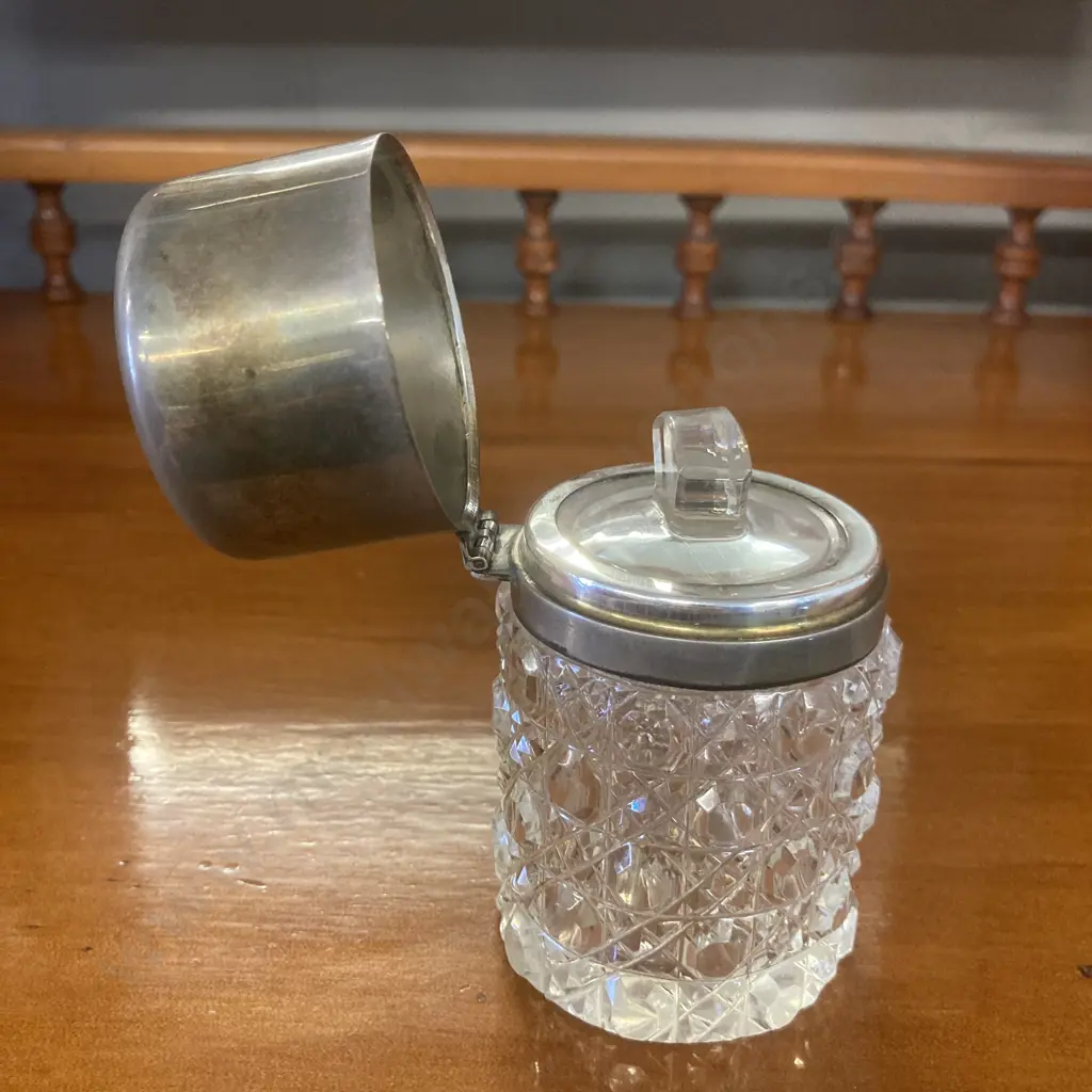 Antique Cut Glass & Sterling Silver Lidded Vanity Jar With Glass Stopper, Hallmarked Chester 1920. H10cm Image 1++