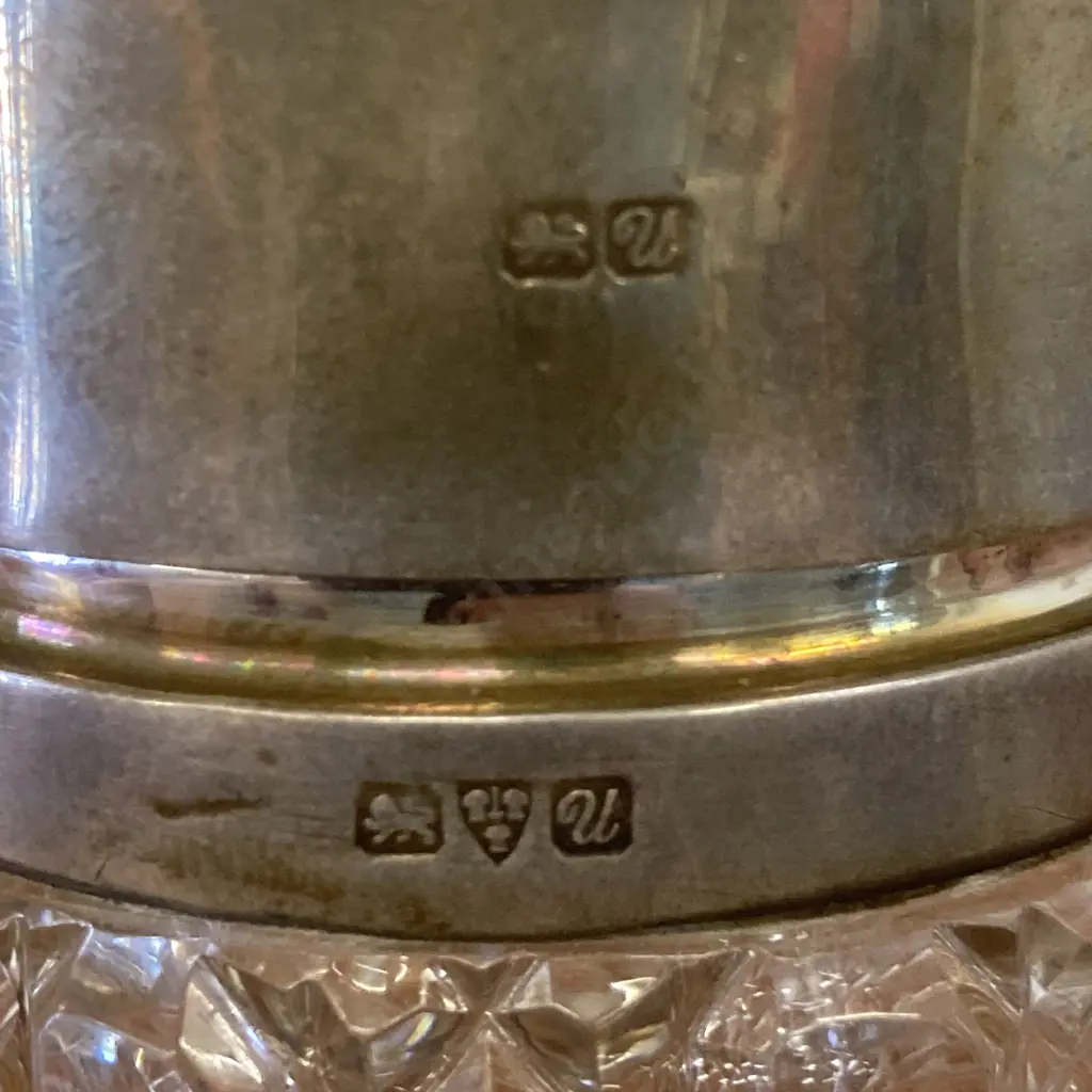 Antique Cut Glass & Sterling Silver Lidded Vanity Jar With Glass Stopper, Hallmarked Chester 1920. H10cm Image 1++