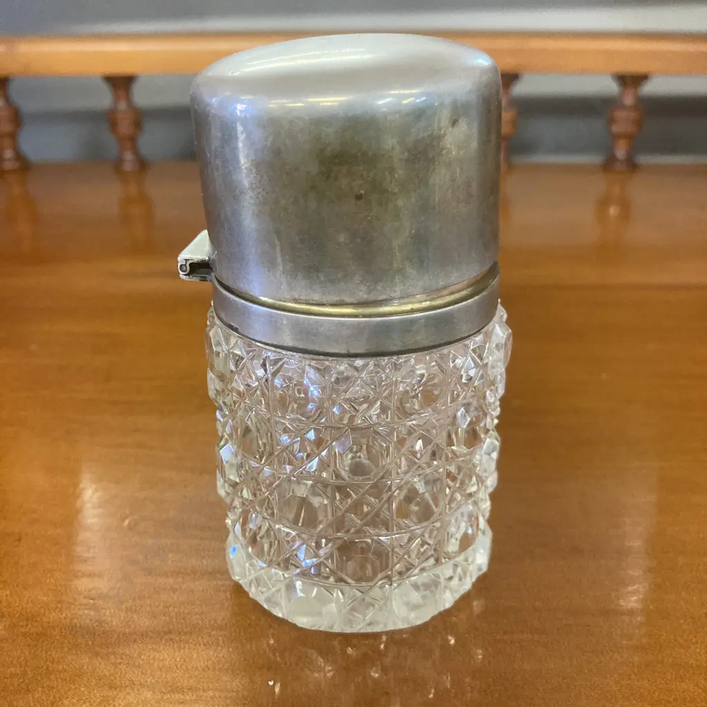 Antique Cut Glass & Sterling Silver Lidded Vanity Jar With Glass Stopper, Hallmarked Chester 1920. H10cm Image 1++