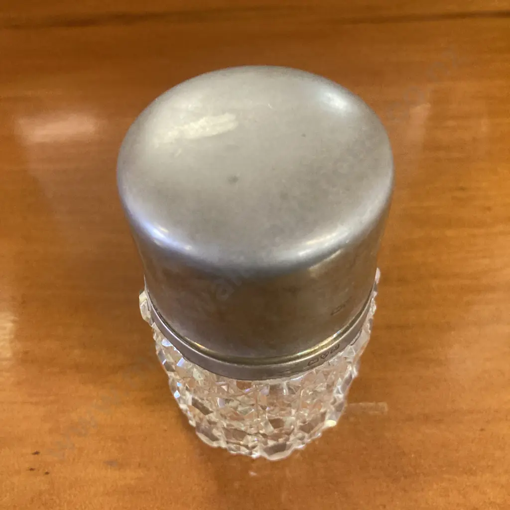 Antique Cut Glass & Sterling Silver Lidded Vanity Jar With Glass Stopper, Hallmarked Chester 1920. H10cm Image 1++