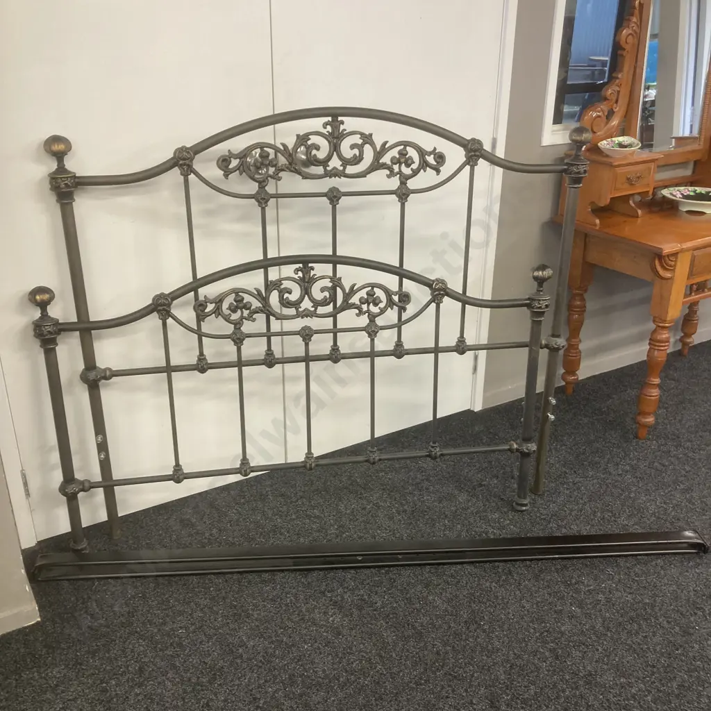 Black Wrought Double Bed Frame With Rails & Ornate Ends Image 1++