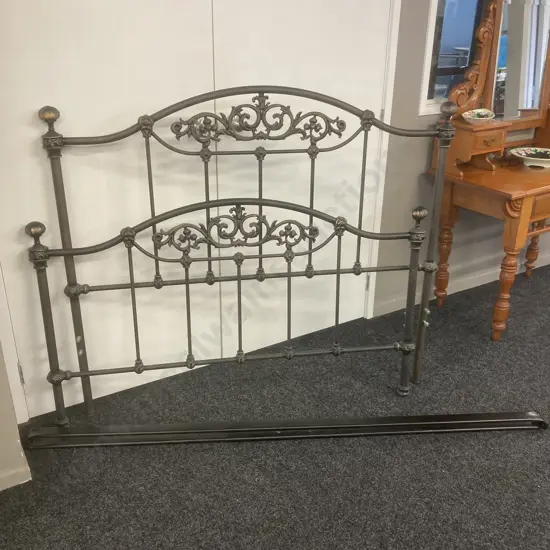 Black Wrought Double Bed Frame With Rails & Ornate Ends