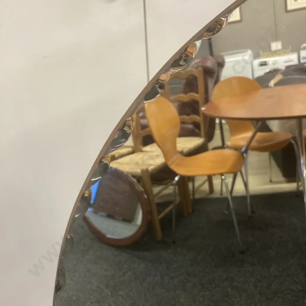 Retro Round Wall Mirror With Scalloped Patterned Edge. 60cm Image 1++