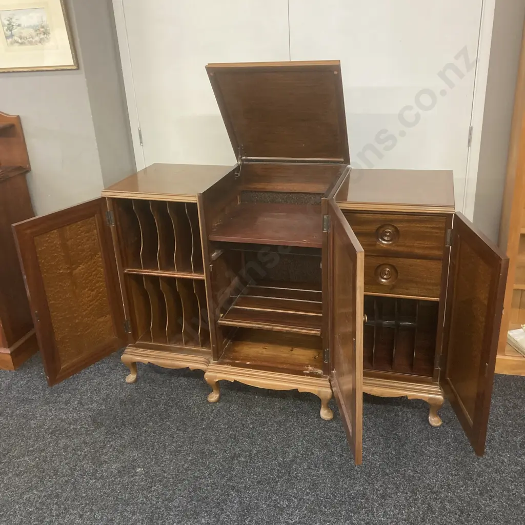 Mahogany & Burwood Sideboard (Gramaphone Cabinet) With Cabriole Legs. H99 W138 D54cm Image 1++