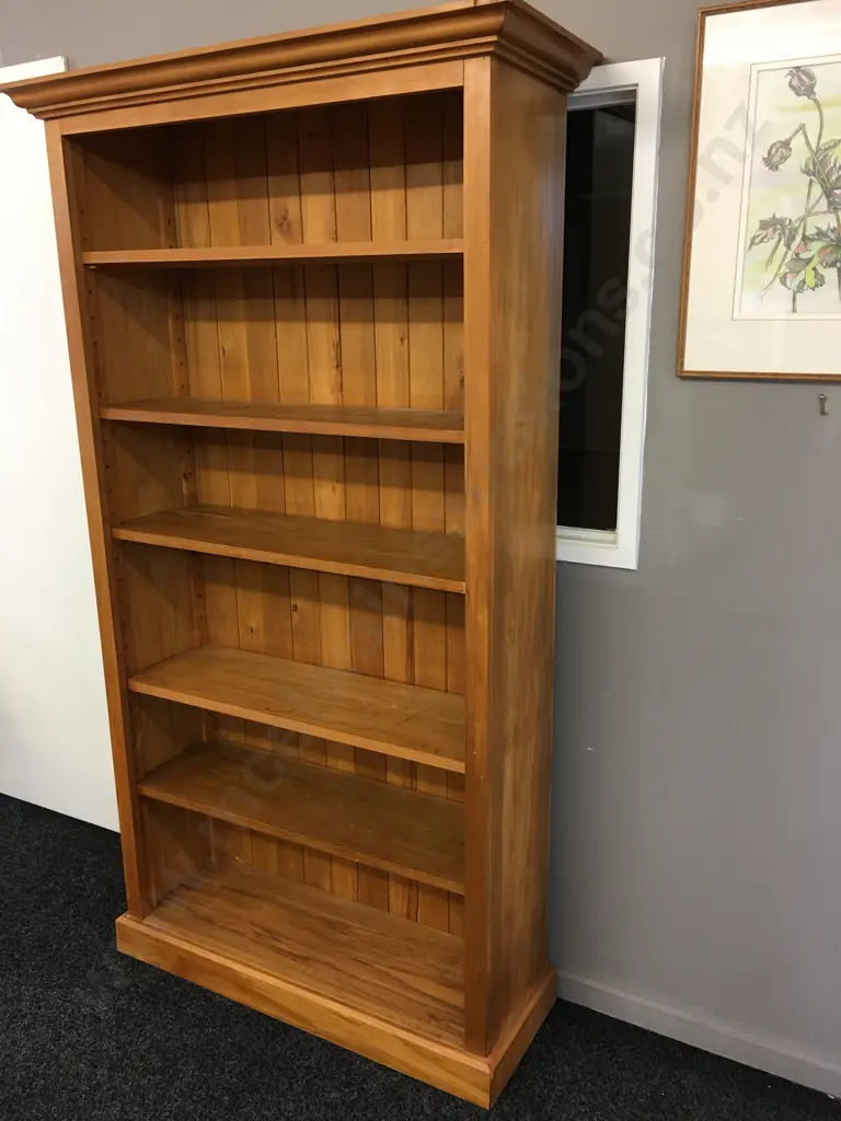Rimu Bookcase With 5 Adjustable Shelves, Tongue & Groove Back. H190 W106 D37cm Image 1++