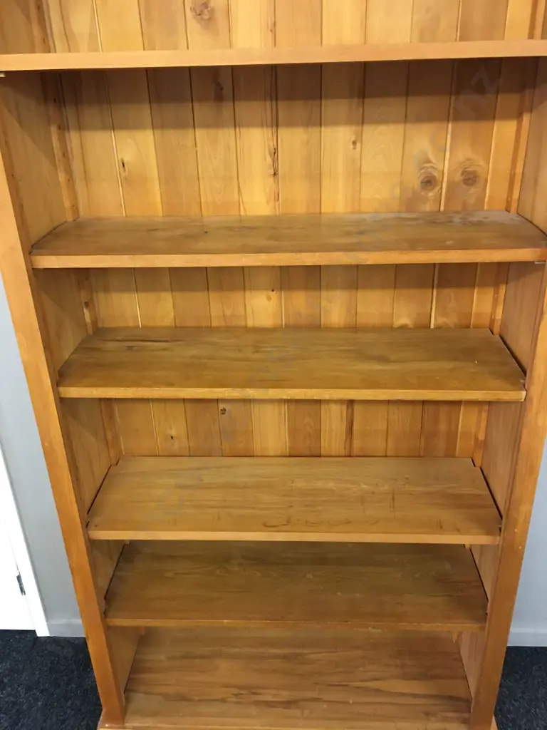 Rimu Bookcase With 5 Adjustable Shelves, Tongue & Groove Back. H190 W106 D37cm Image 1++