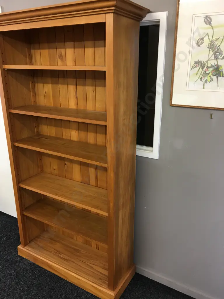 Rimu Bookcase With 5 Adjustable Shelves, Tongue & Groove Back. H190 W106 D37cm Image 1++