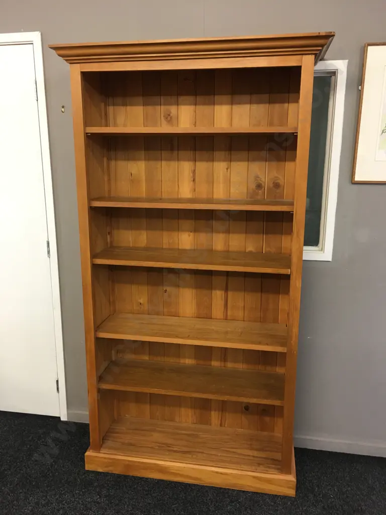 Rimu Bookcase With 5 Adjustable Shelves, Tongue & Groove Back. H190 W106 D37cm Image 1++
