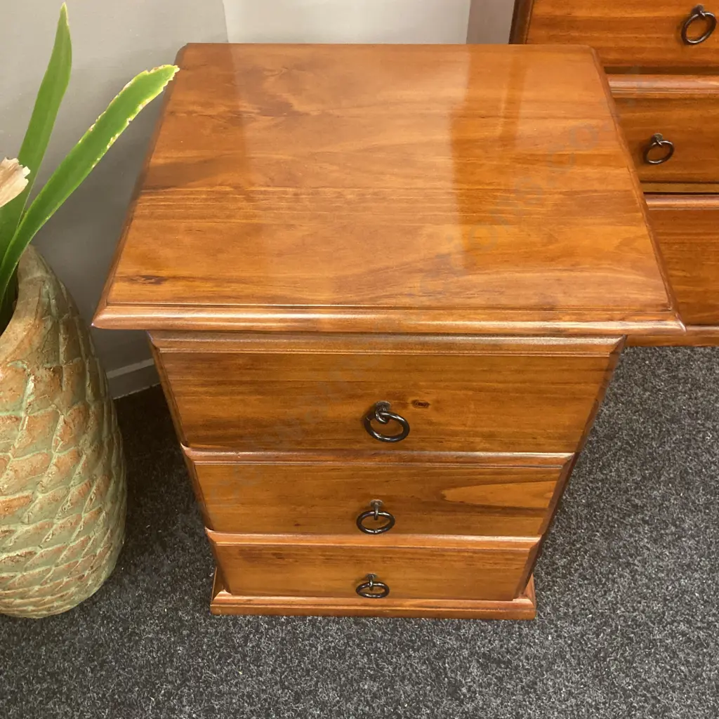 Pine Bedroom Suite - 6 Drawer Scotch Chest & Pair of 3 Drawer Bedsides. Black Ring Handles Image 1++