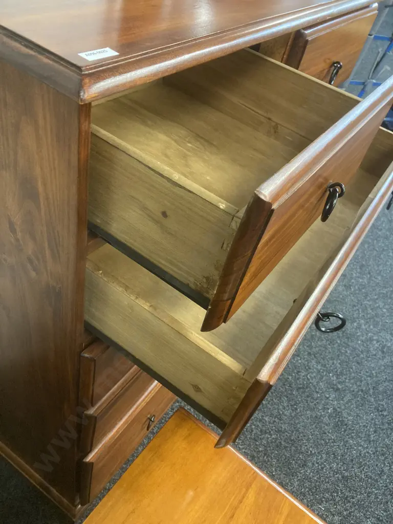 Pine Bedroom Suite - 6 Drawer Scotch Chest & Pair of 3 Drawer Bedsides. Black Ring Handles Image 1++