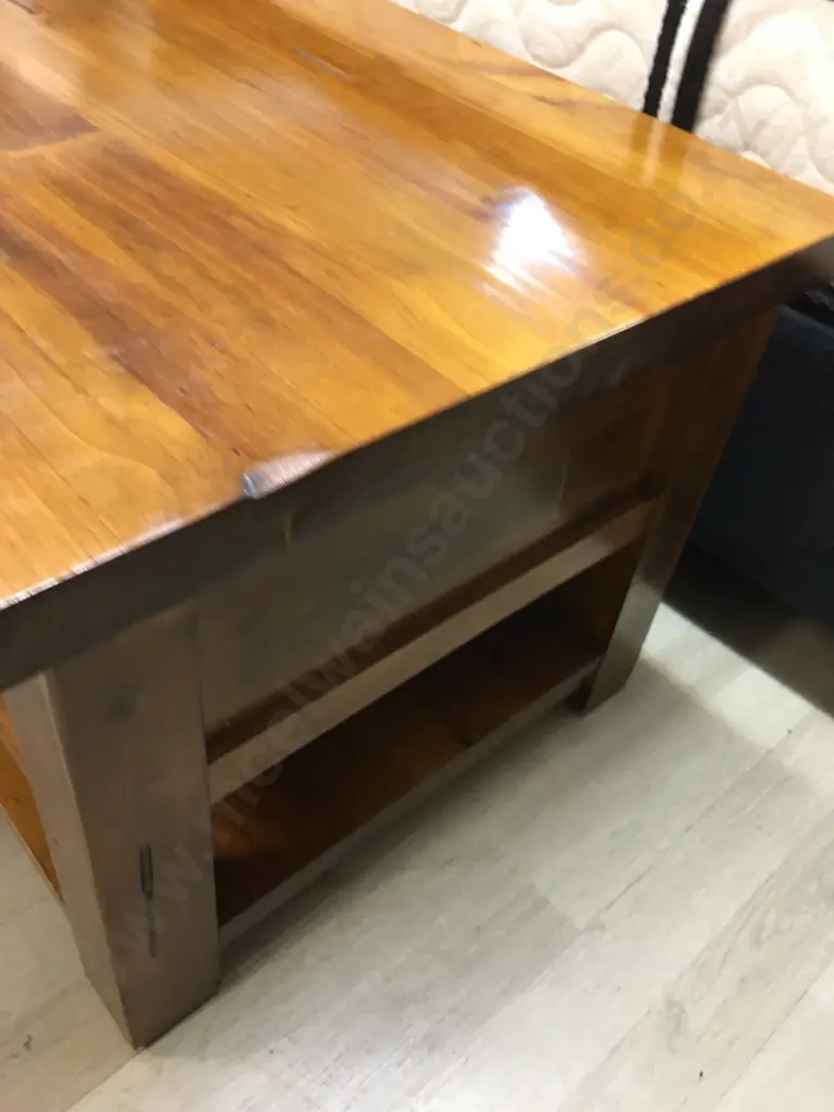 Wooden Coffee Table, 2 Drawers, Black Steel Rectangular Handles. H49 W120 D60cm Image 1++
