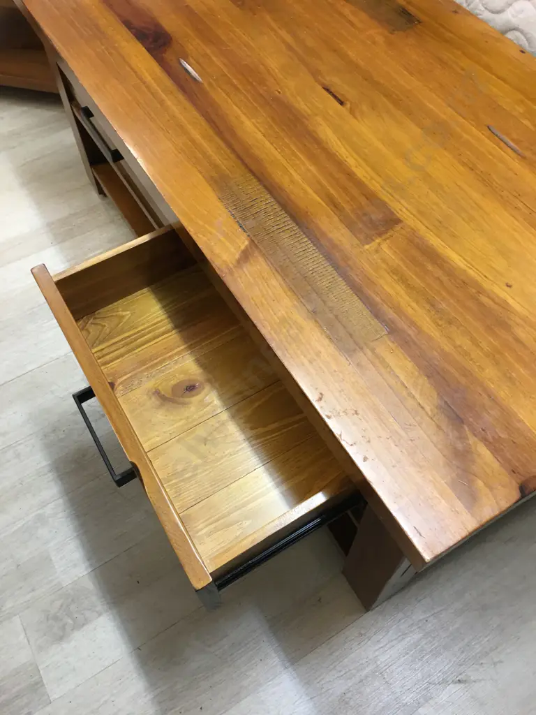 Wooden Coffee Table, 2 Drawers, Black Steel Rectangular Handles. H49 W120 D60cm Image 1++