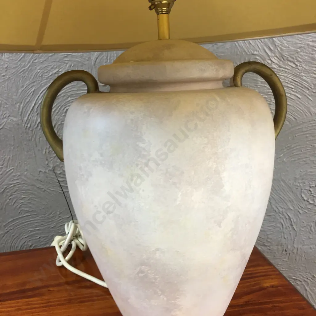 Table lamp, Cream Ceramic Base With Gilt Handles & Cream Shade. H60cm Image 1++