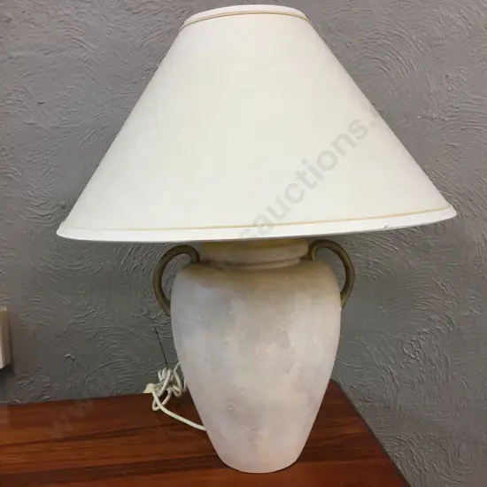 Table lamp, Cream Ceramic Base With Gilt Handles & Cream Shade. H60cm