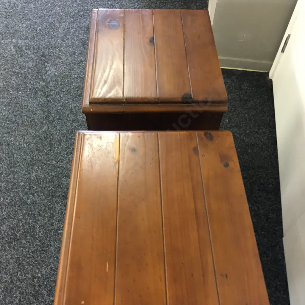 Pair of Wooden 2 Drawer Bedsides, Black Steel Ring Handles Image 1++