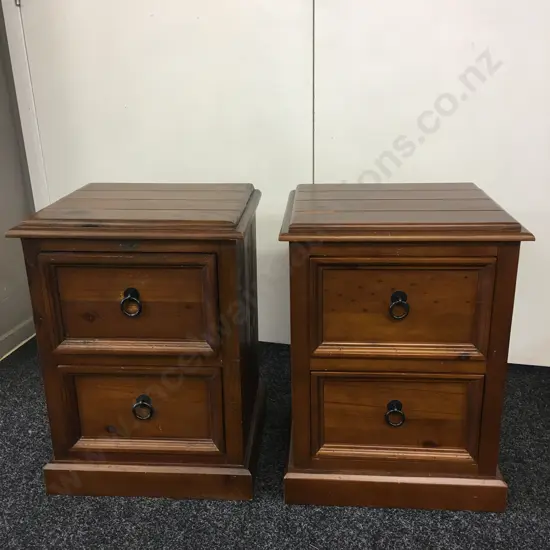 Pair of Wooden 2 Drawer Bedsides, Black Steel Ring Handles