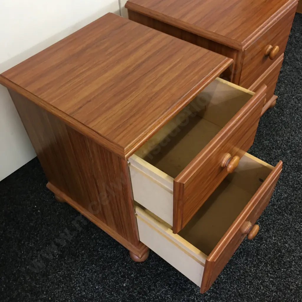 Pair of Wood Effect 2 Drawer Bedsides, Knob Handles Image 1++
