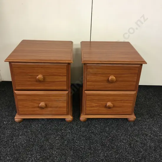 Pair of Wood Effect 2 Drawer Bedsides, Knob Handles