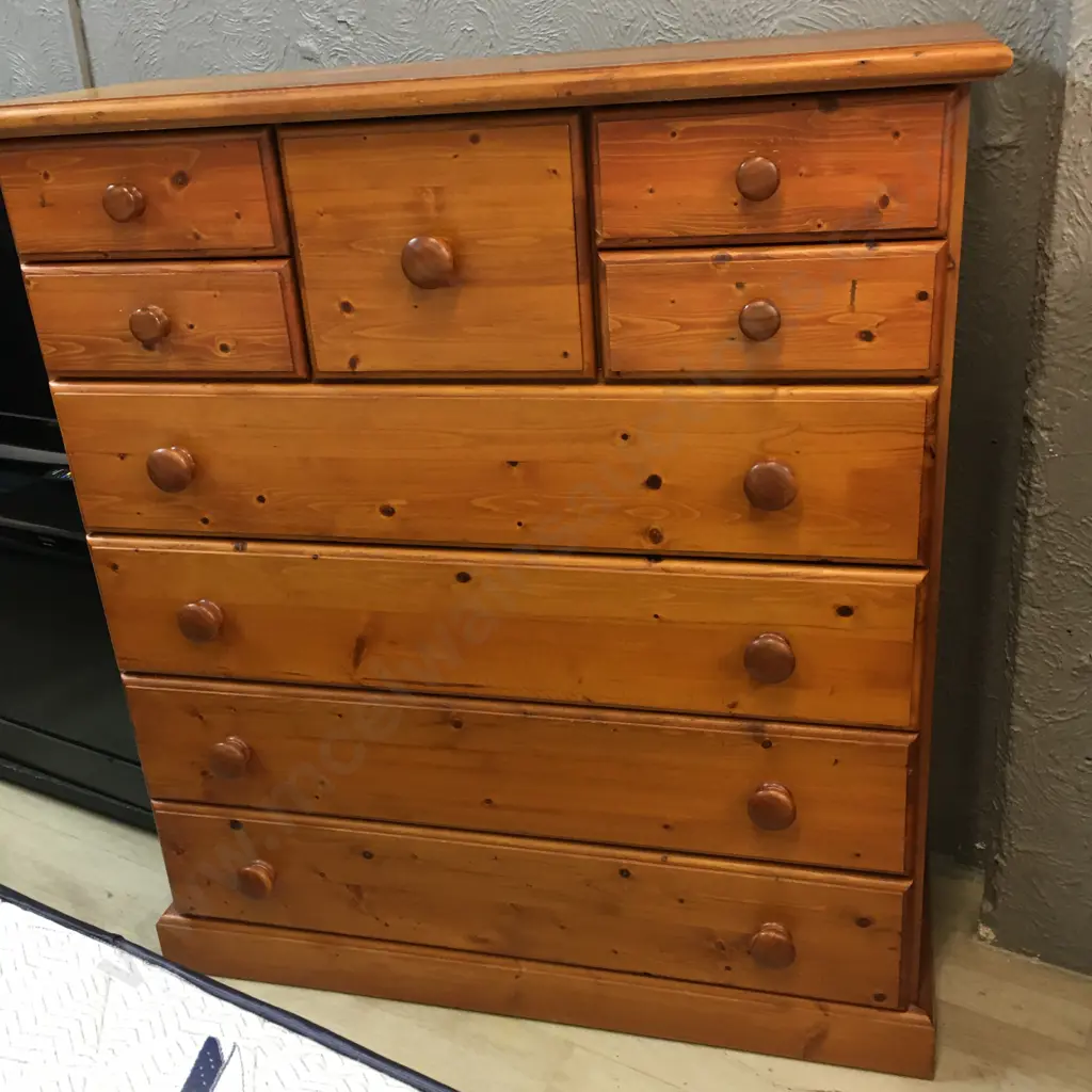Pine 9 Drawer Scotch Chest. H117 D106 W43cm Image 1++