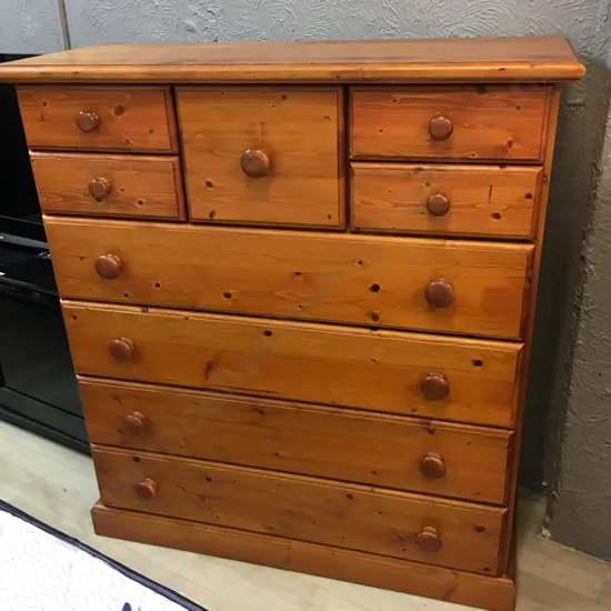 Pine 9 Drawer Scotch Chest. H117 D106 W43cm