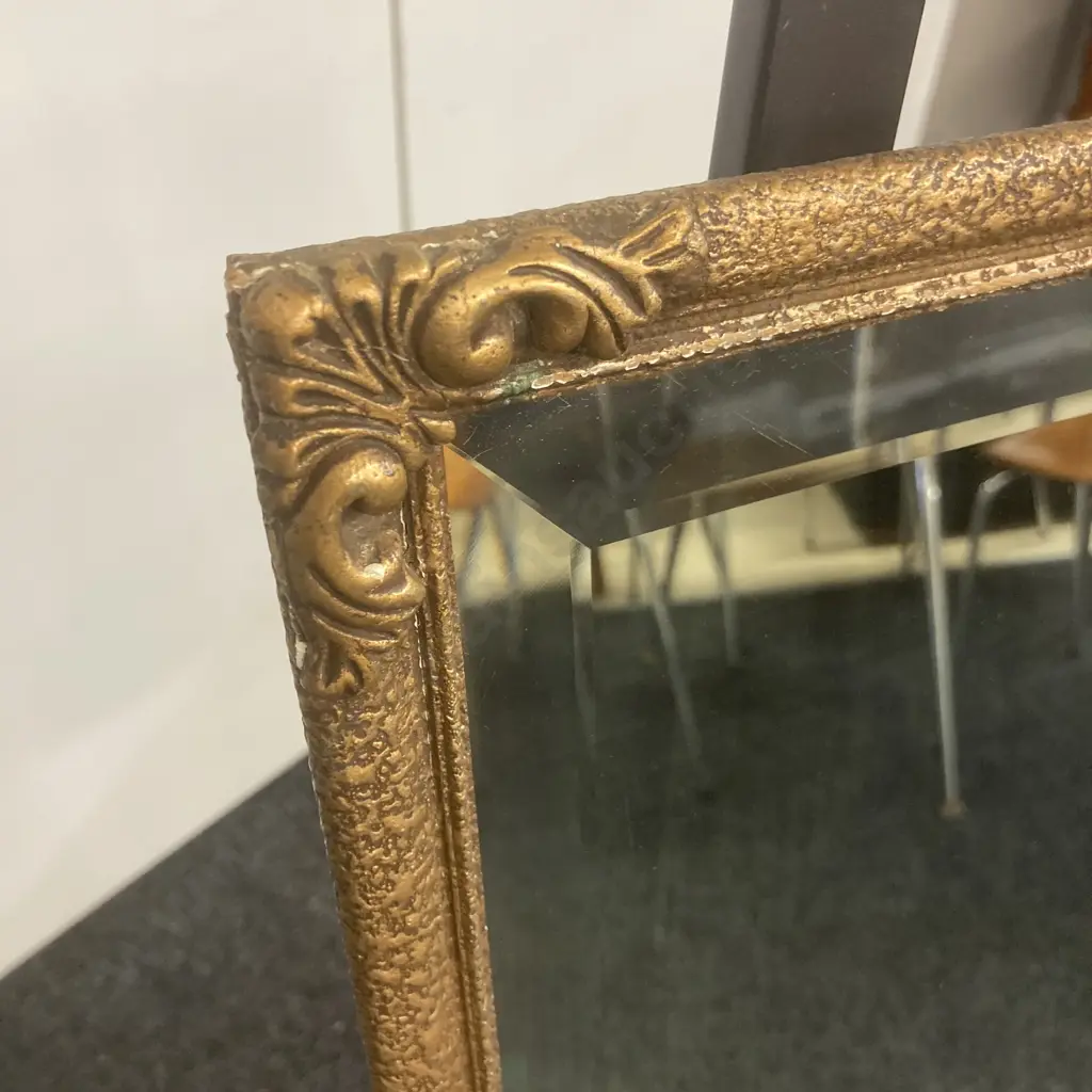 Antique Bevelled Wall Mirror With Plaster Frame. 40 x 35cm (As Found) Image 1++