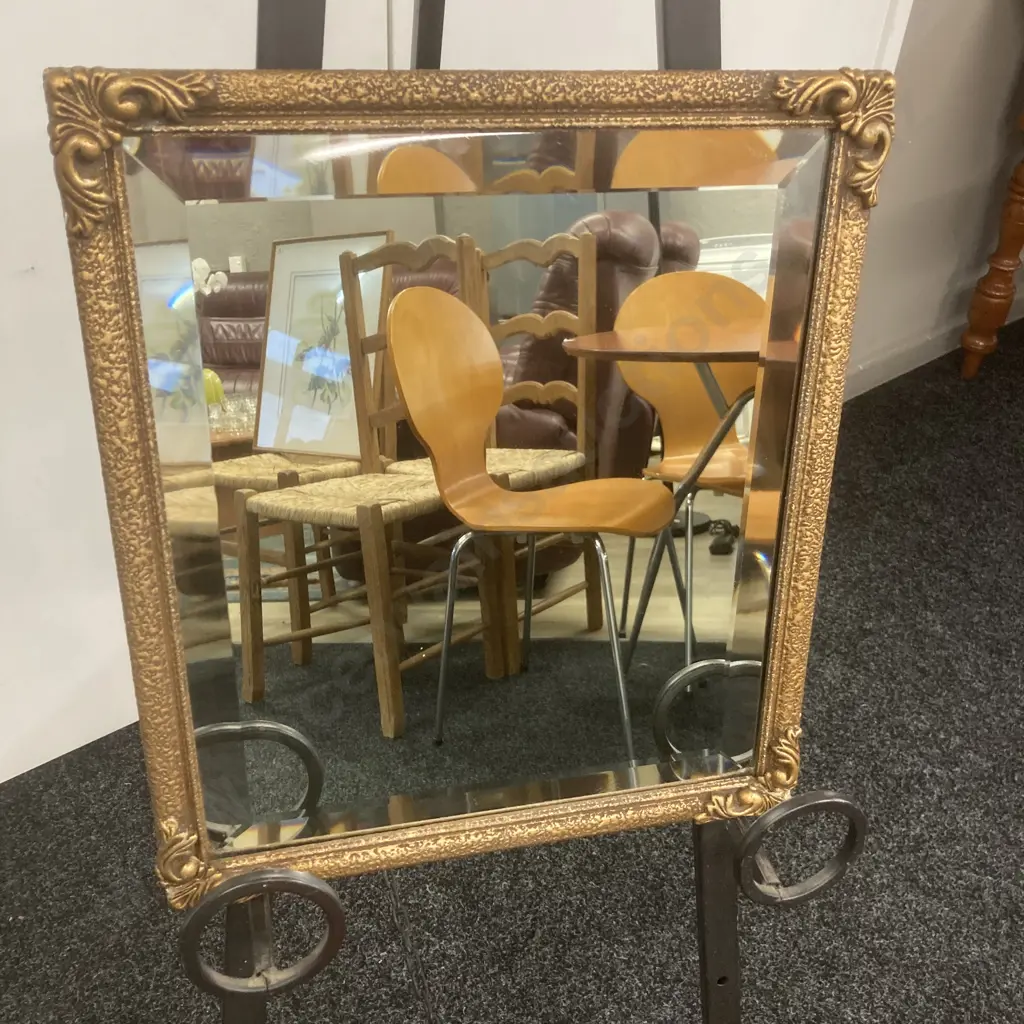 Antique Bevelled Wall Mirror With Plaster Frame. 40 x 35cm (As Found) Image 1++