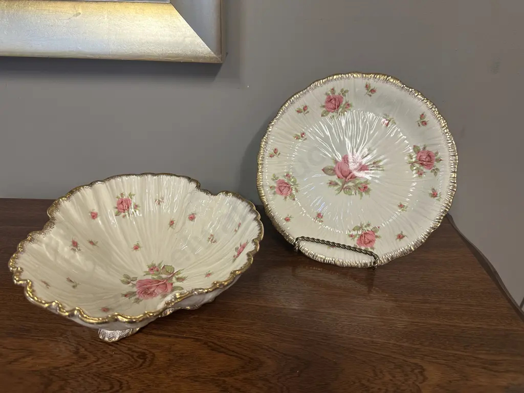 Vintage Crown Ducal Chinaware Rose Pattern Footed Bowl & Plate Image 1++