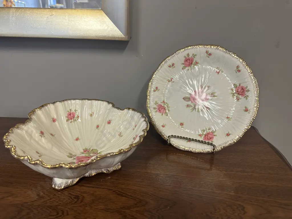 Vintage Crown Ducal Chinaware Rose Pattern Footed Bowl & Plate Image 1++