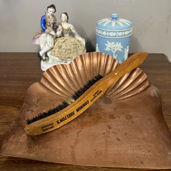 Antique Copper Table Brush & Pan, Figurine Etc