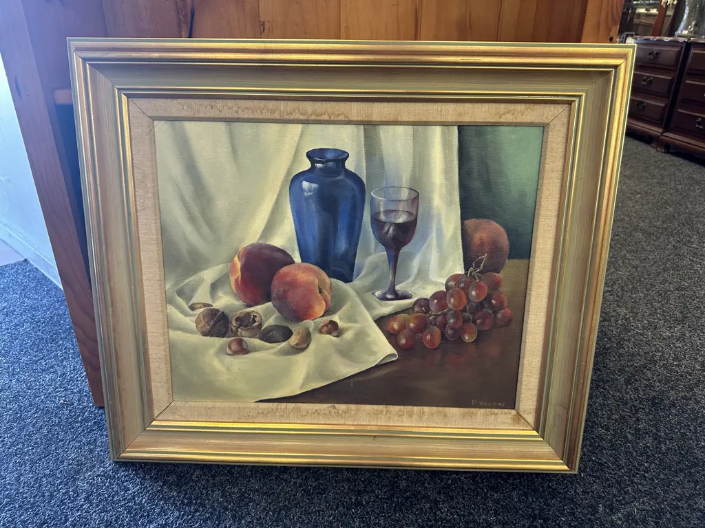 Vintage Gilt Framed Still Life Art Work Signed M Willams H58,W69cm   Image 1++