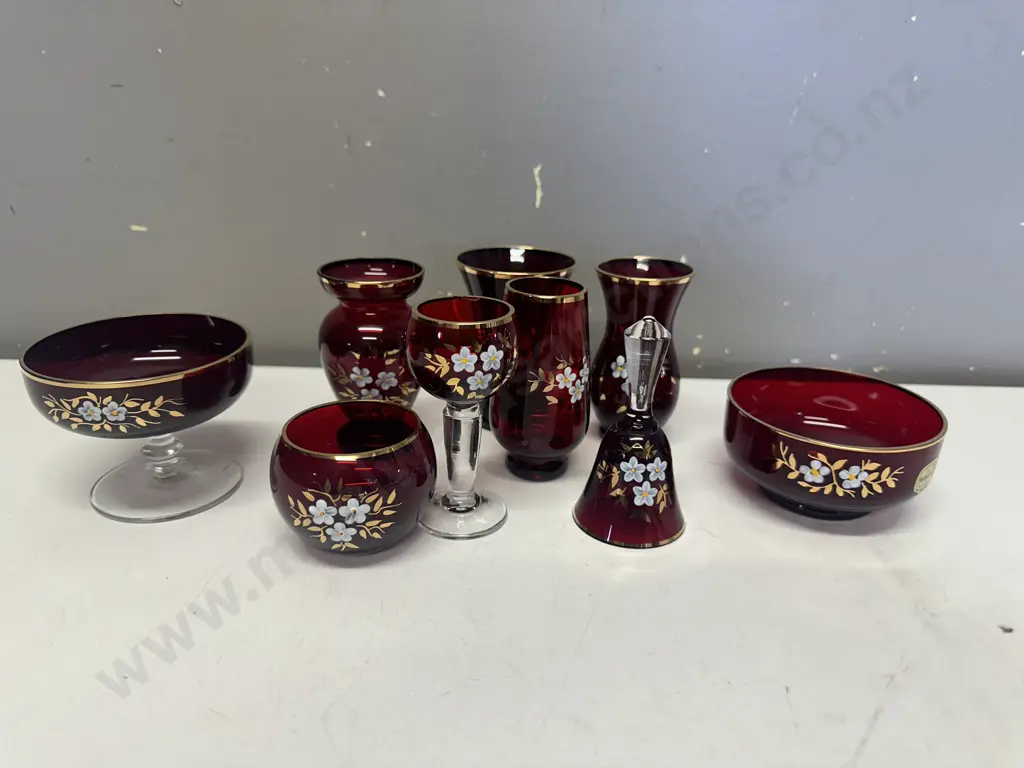 Vintage Hand Painted Ruby Bohemia Glass Items  Image 1++