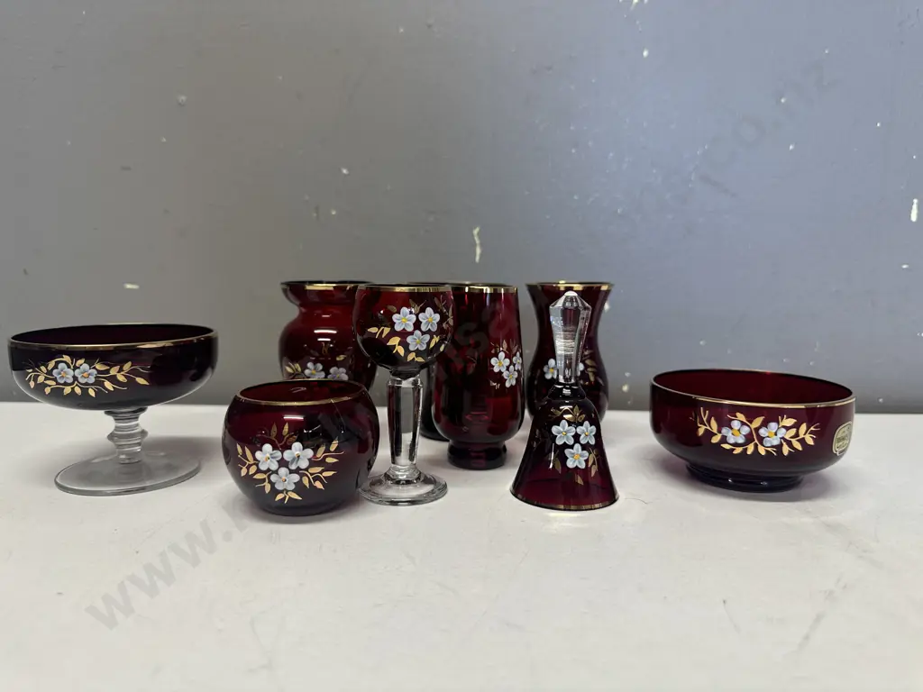 Vintage Hand Painted Ruby Bohemia Glass Items  Image 1++