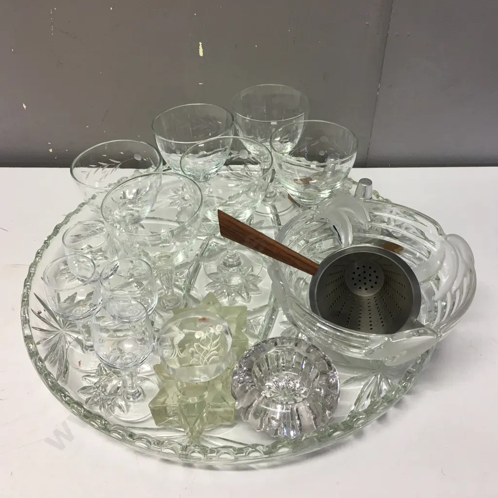 Selection Of Crystal & Glass Items On Round Large Platter Image 1++