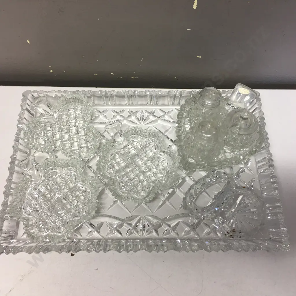 Selection Of Crystal & Glass Items On Rectangular Large Platter Image 1++